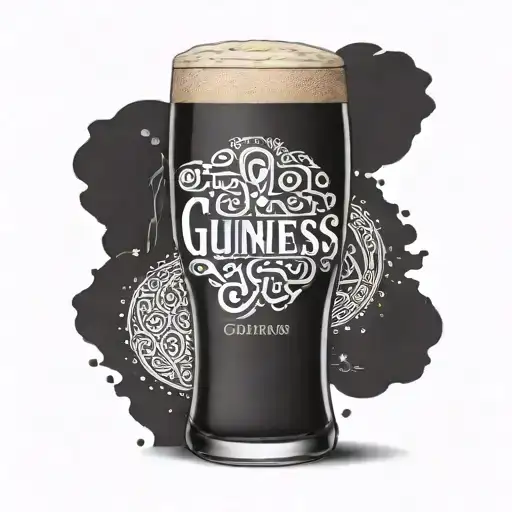A Stylized Guinness Pint Glass With The Names Of Family Members Written In A Celtic Font Around It