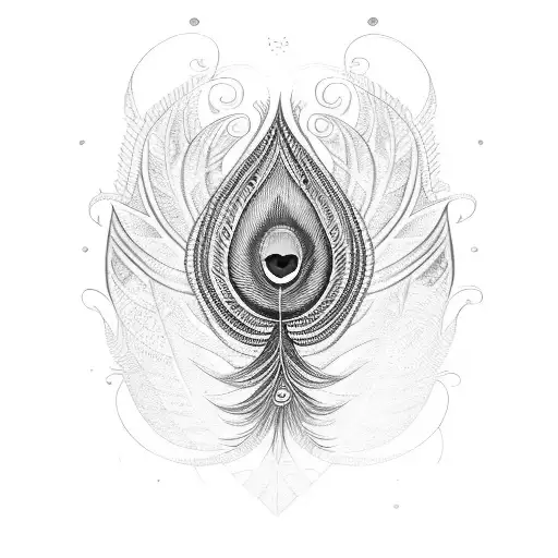 A Peacock Feather Merging With Bhakti Symbols