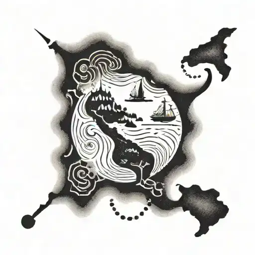 A Tattoo Of A Map With A Winding Road Leading To Different Beach Destinations