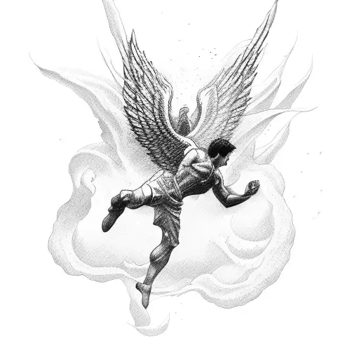 Male Angel Falling Towards Ocean