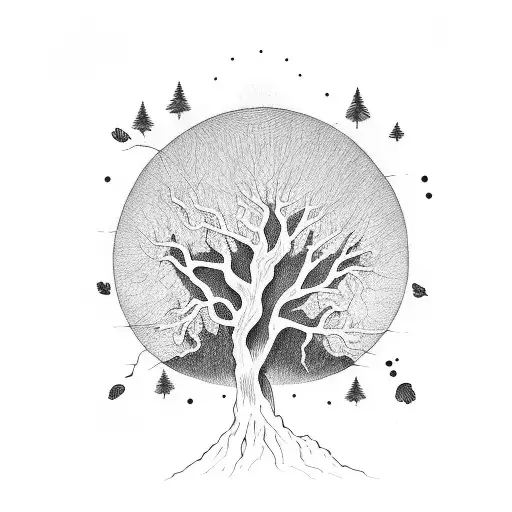 Tree Growing Half Brith Sude Of Life And Half Dark Part