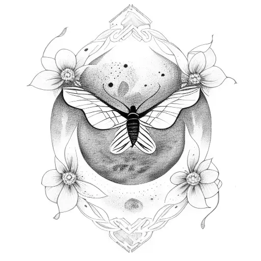 Moon Moth With Folk Flowers