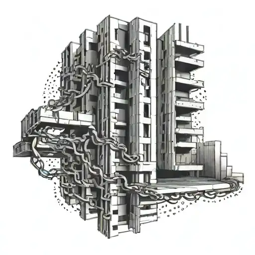 An Abstract Representation Of A Chain Weaving Through A Brutalist Building