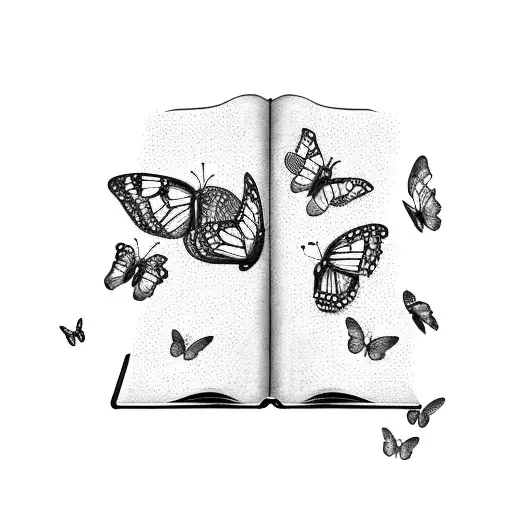 A Book Was Red Writing In It Fading Into Butterflies