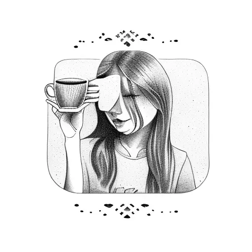 Girl Surfing Holding Mug Of Coffee