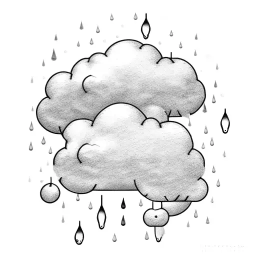 A Cloud That Looks Like The Ones On The Weather Segment Of News With Three Raindrops Falling From It