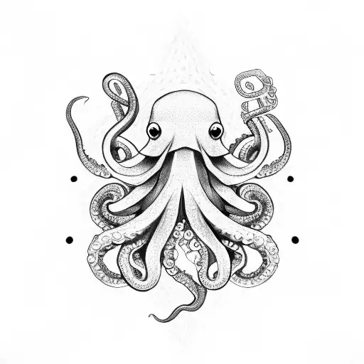 Realistic Octopus With Anchor
