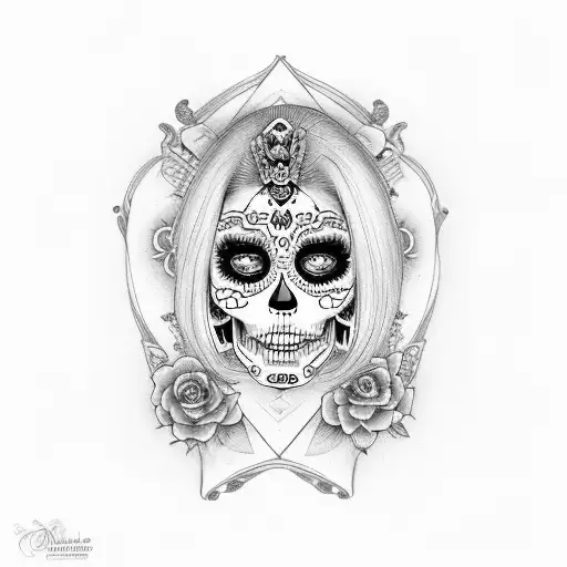 La Catrina Blonde Long Hair With Beautiful Eyes And An Old Watch