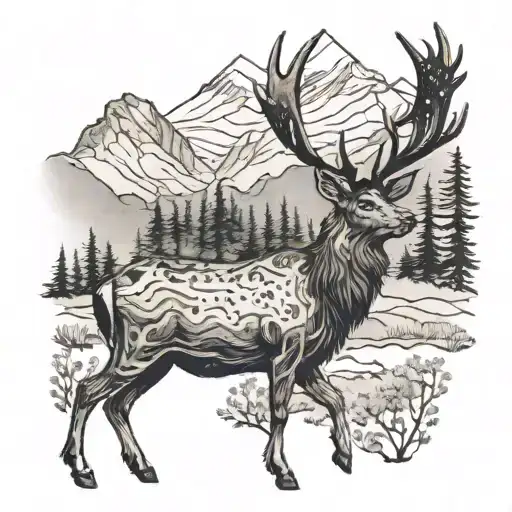 A Majestic Stag Standing In A Clearing With A Mountain Backdrop