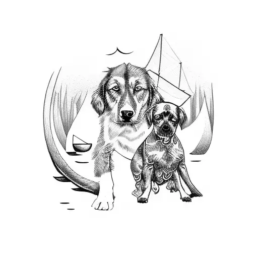 Man And Pet Dog On Canoe