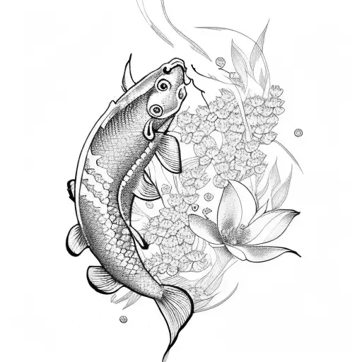 Koi Fish With Cherry Blossom Flowers