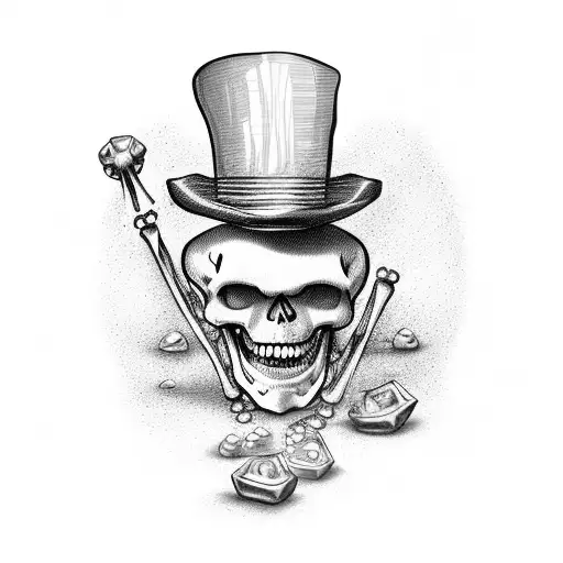 Skeleton With Top Hat Making The Rock Sign With Two Army Pendants On Each Finger