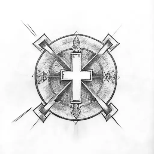Christian Cross With Shield And Rose