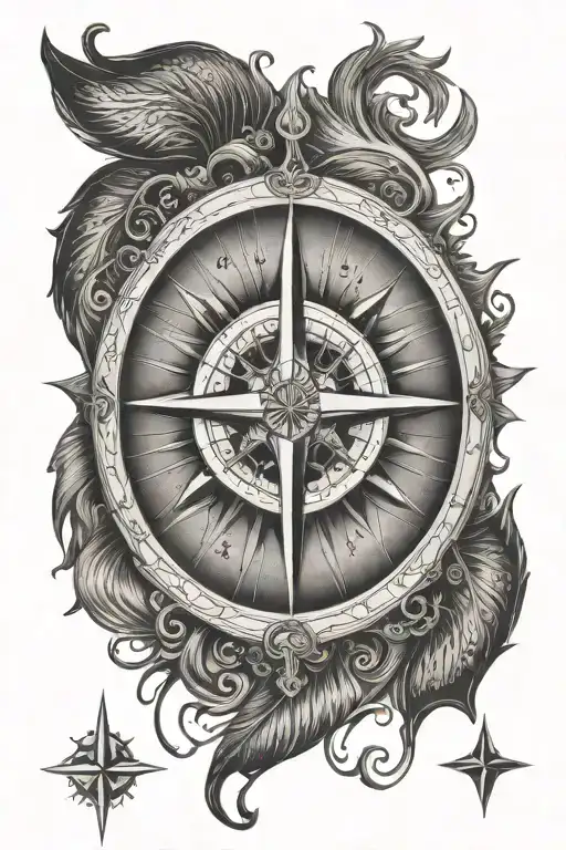 Design A Tattoo Of A Compass Rose With A Ford Mustang Emblem In The Center