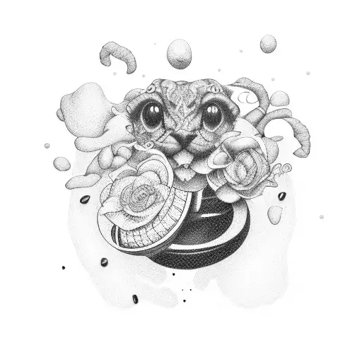 A Portrait Of A Loved One Surrounded By Coffee Beans In Dotwork Style