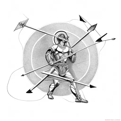 Abstract Representation Of A Sagittarius Archer Shooting Arrows At Gym Weights