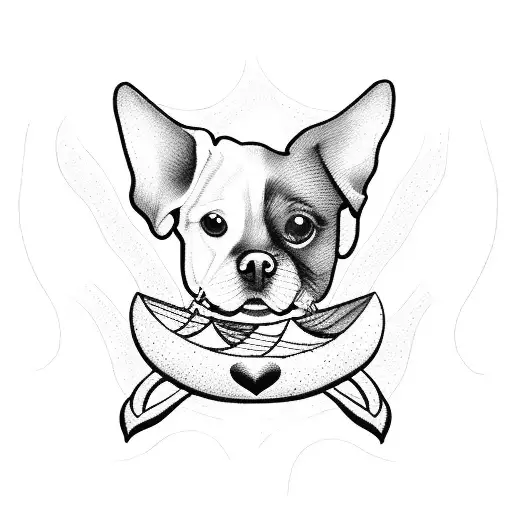 Canoe Paddles Forming A Heart Shape With A Dog Silhouette Inside