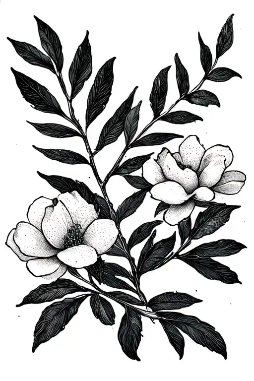 Flowy Floral Minimalistic Fine Line Dot Work Tattoo Olive Branch