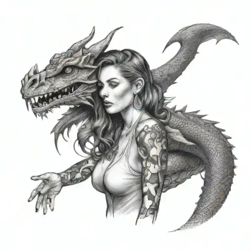 Sexy Woman Posting With Dragon Emerging