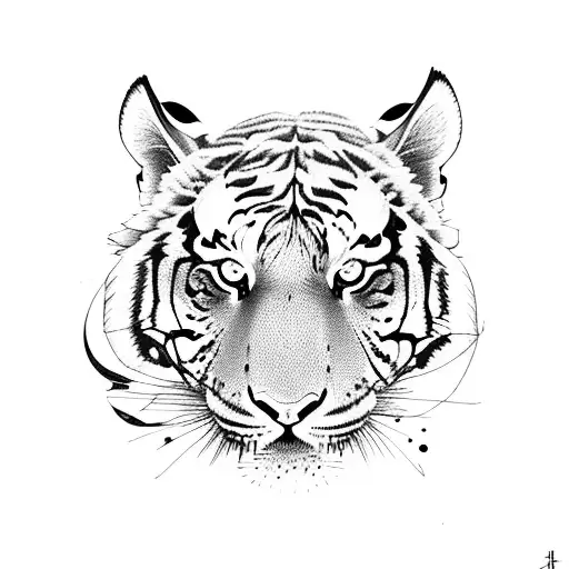 Tiger With A Butterfly On Its Face And Flowers