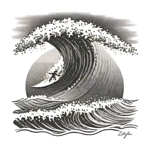 Create A Tattoo Of A Surfing Scene With Your Family And Friends Watching From The Shore