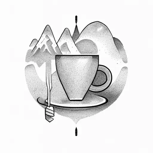 A Coffee Cup With A Mountain Range Silhouette As The Steam