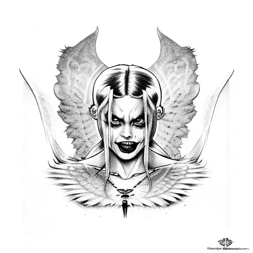 Harley Quinn Body With Scary Demon Face And Angel Wings