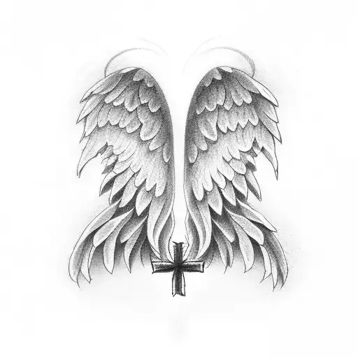 Angel Wings With Small Cross On Top