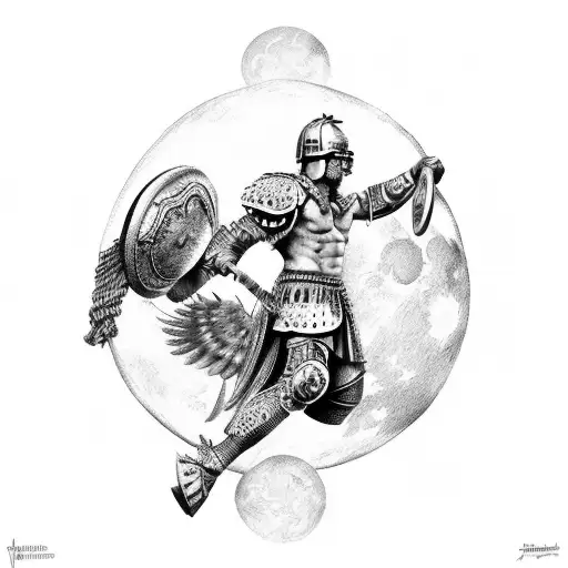 Roman Gladiator And The Moon