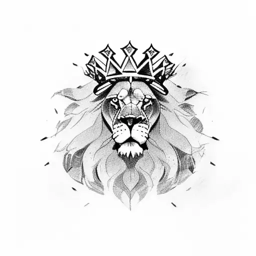 Lion With Crown And Scar On The Right Eye