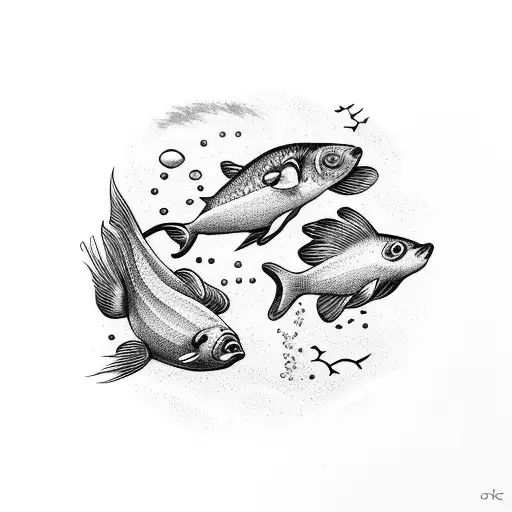 Mother And Daughter Fish Swimming The Same Direction