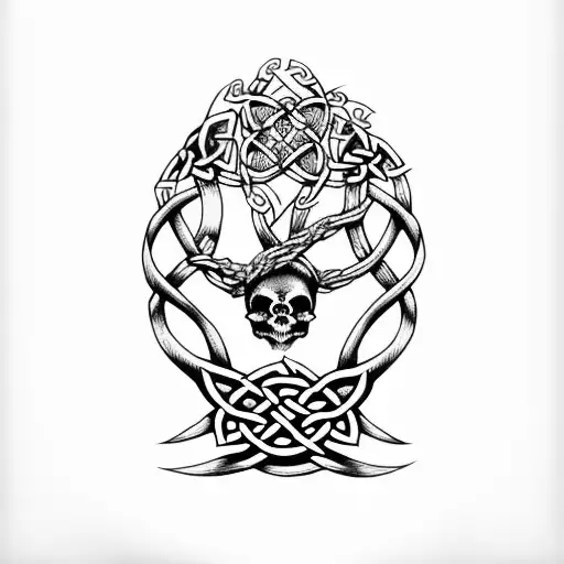 Celtic Knot Oak Tree Rose Skull