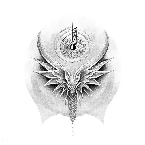 Fan-shaped Dragon Wings With Musical Symbols Incorporated