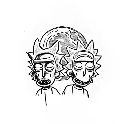 A Dotwork Portrait Of Rick And Morty In A Psychedelic Space Setting
