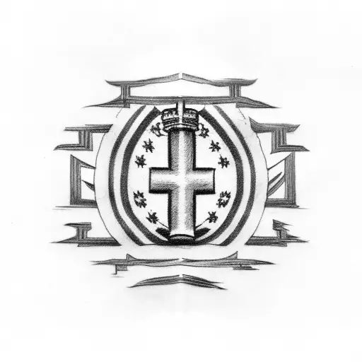 Italian Flag With Cross And Symbols