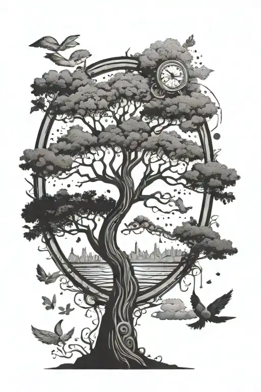 Tree Of Life And A Sky Line Boho Theme Leg Sleeve