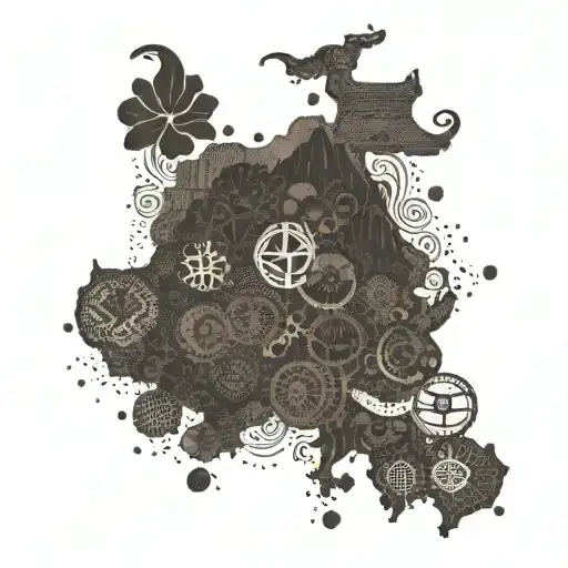 A Map Of Japan With Intricate Patterns And Designs Inspired By Coffee Beans And Books