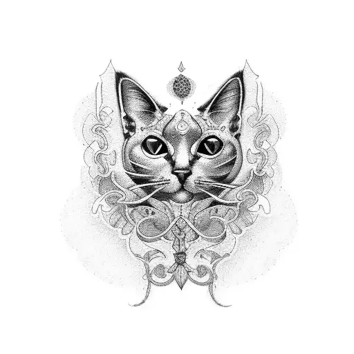 Create A Tattoo Of A Cat Skull With Intricate Dotwork Details