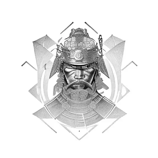 Create A Tattoo Of A Samurai Warrior Surrounded By Holographic Technology Interfaces