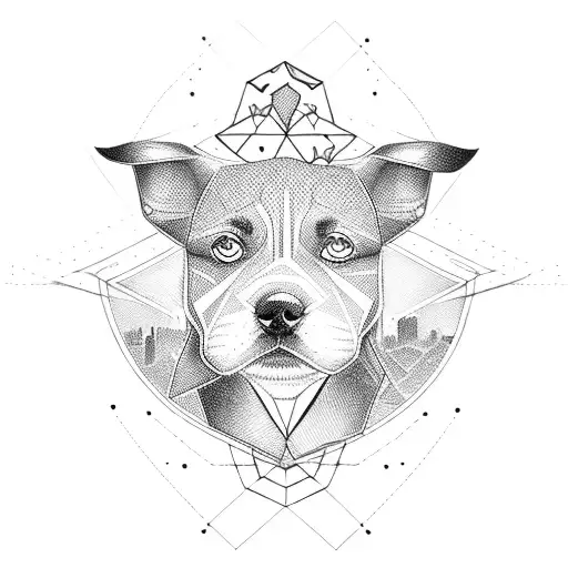 A Geometric Design Featuring A Dog Silhouette And The Skyline Of Edmonton