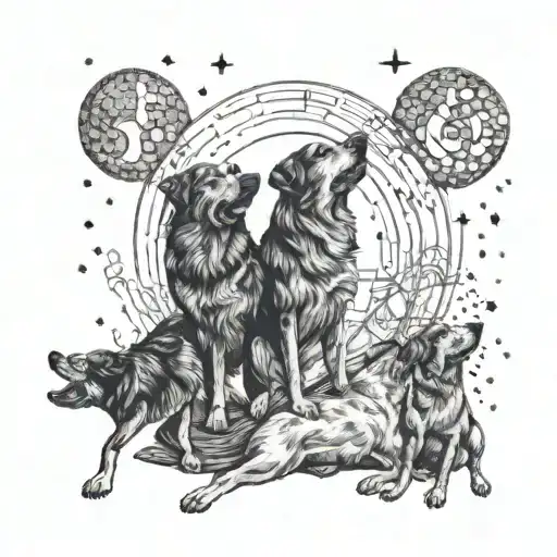 A Pack Of Dogs Howling At A Full Moon Made Of Mathematical Symbols