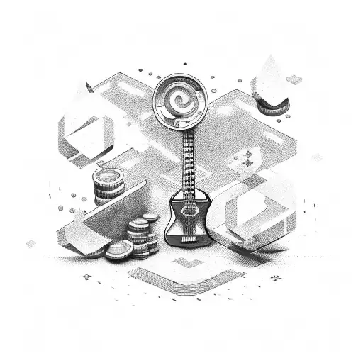 Money Raining Down On A Stage With Musical Instruments