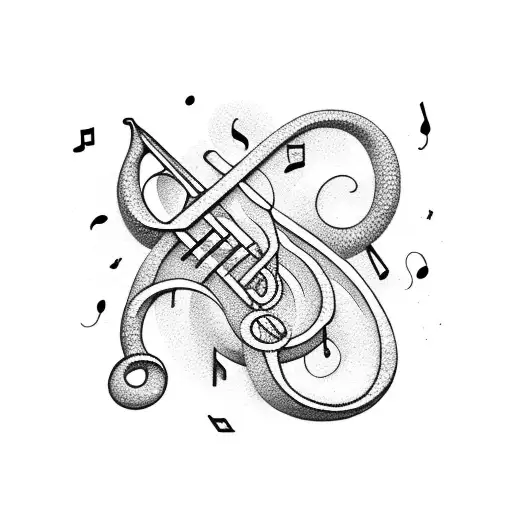 A Dotwork Design Of A Family Of Musical Notes Playing Instruments On The Beach