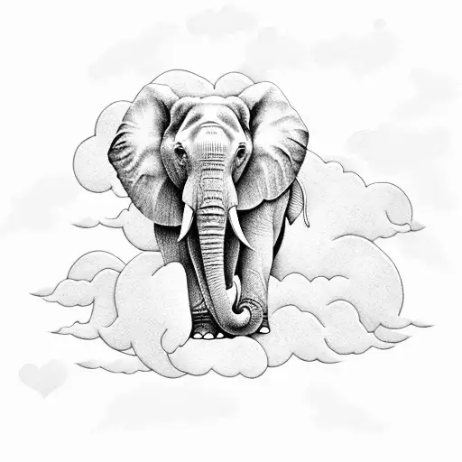 Elephant Surrounded By Clouds And Doves