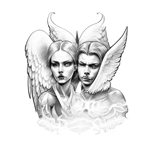 Angel And Devil Whispering To Ear Neck