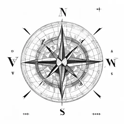 Coordinates Written In An Old School Typewriter Font With A Compass Rose In The Middle