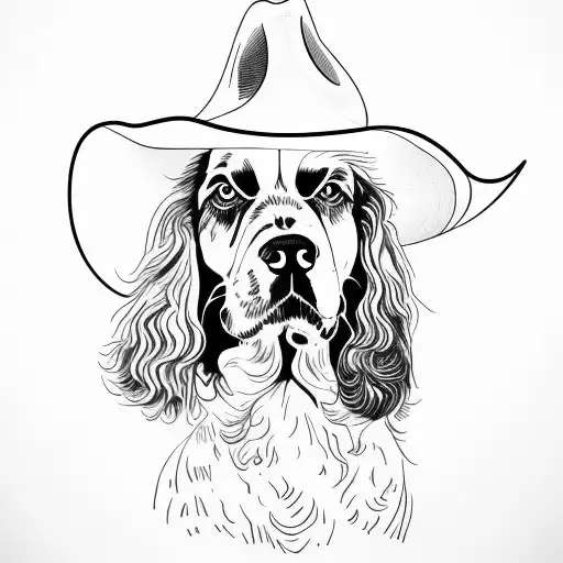 English Springer Spaniel Dog With A Cowboy Hat