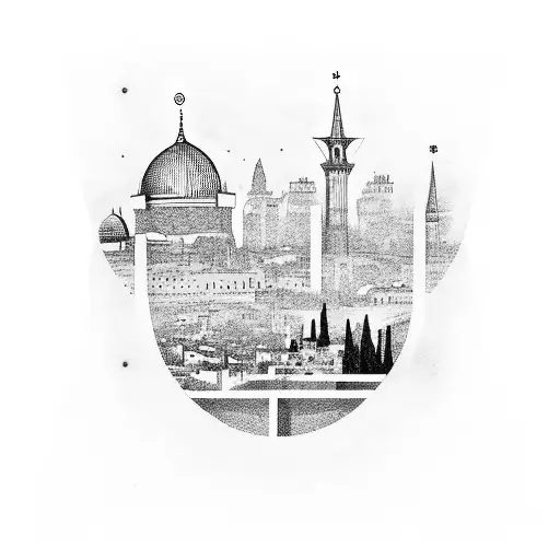A Minimalist Design Of The Jerusalem Skyline With A Subtle Cross In The Background
