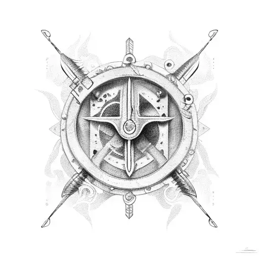 A Sword Piercing Through A Machine With An Ocean Background