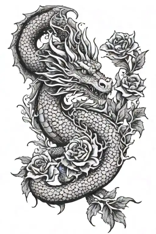 Full Length Dragon With Purple Flowers Wrapping